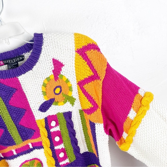 I.B. DIFFUSION Multicolored Graphic Prints Long Sleeves Knit Sweater Size Medium - Picture 7 of 10